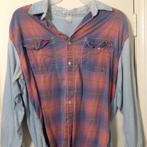 Vintage Denim & Plad Blanket Shirt Button Up XL